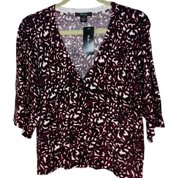 NWT Style & Co pink and black sloane square flutter sleeve cardigan Petite Large - Picture 1 of 6